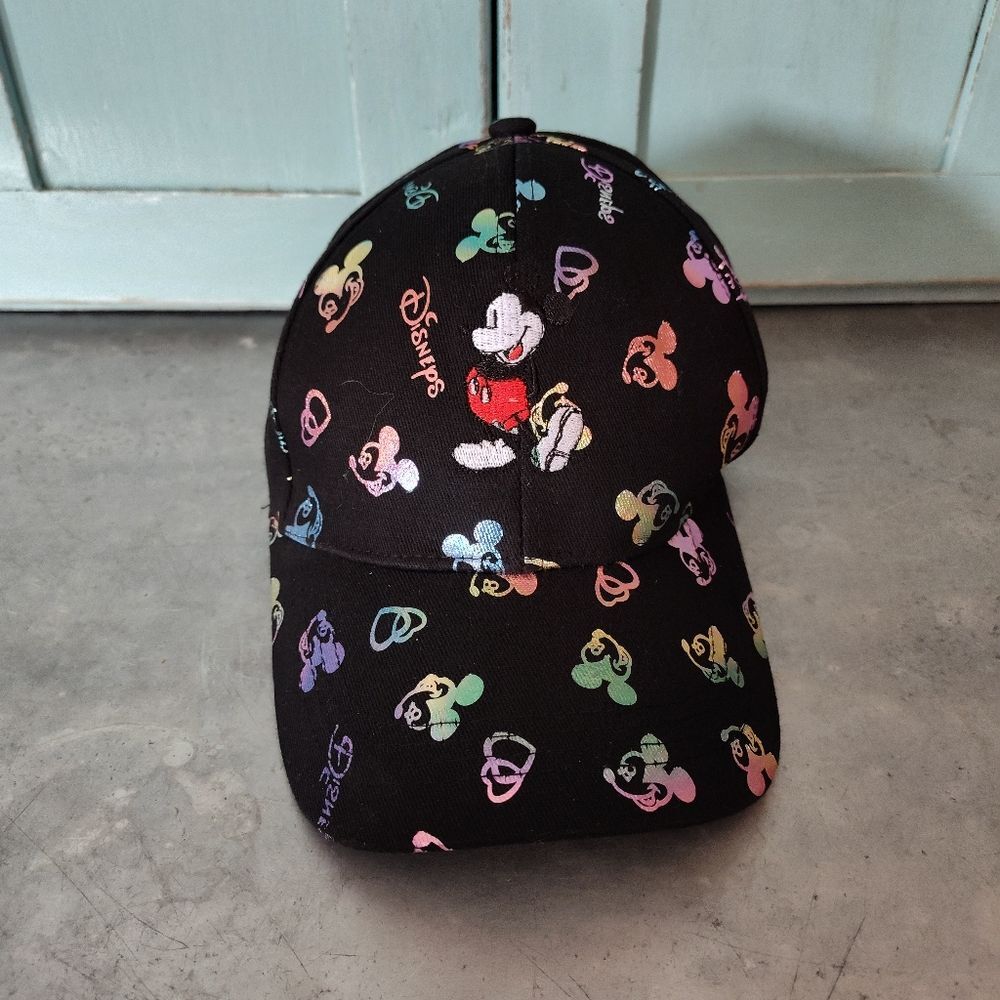 Adidas Disney Mickey Mouse Adjustable Baseball Cap Black with Iridescent Mickeys